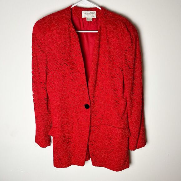 Christian Dior Vintage Red Blazer Jacket Lace Size 6